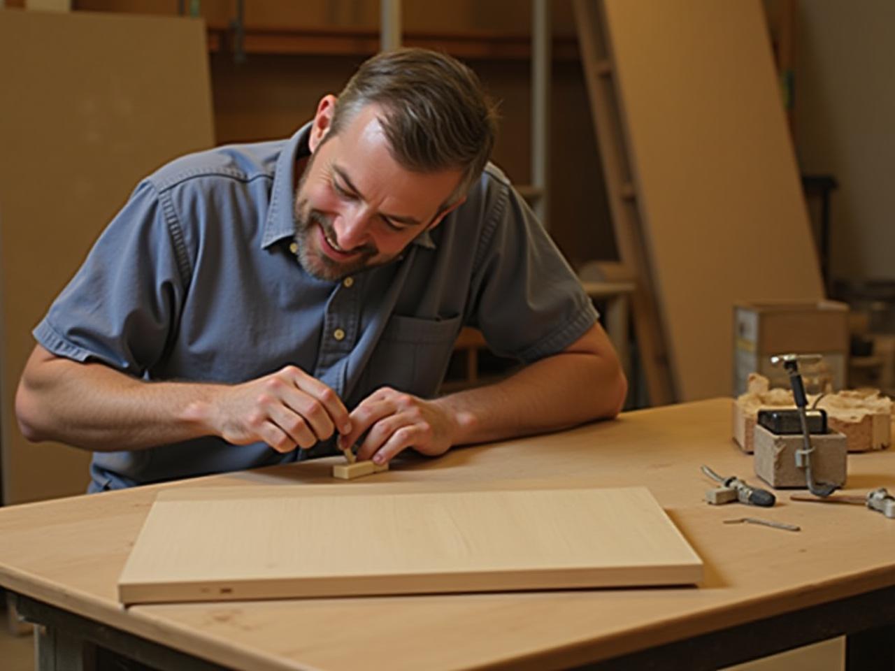 Woodworker crafting furniture